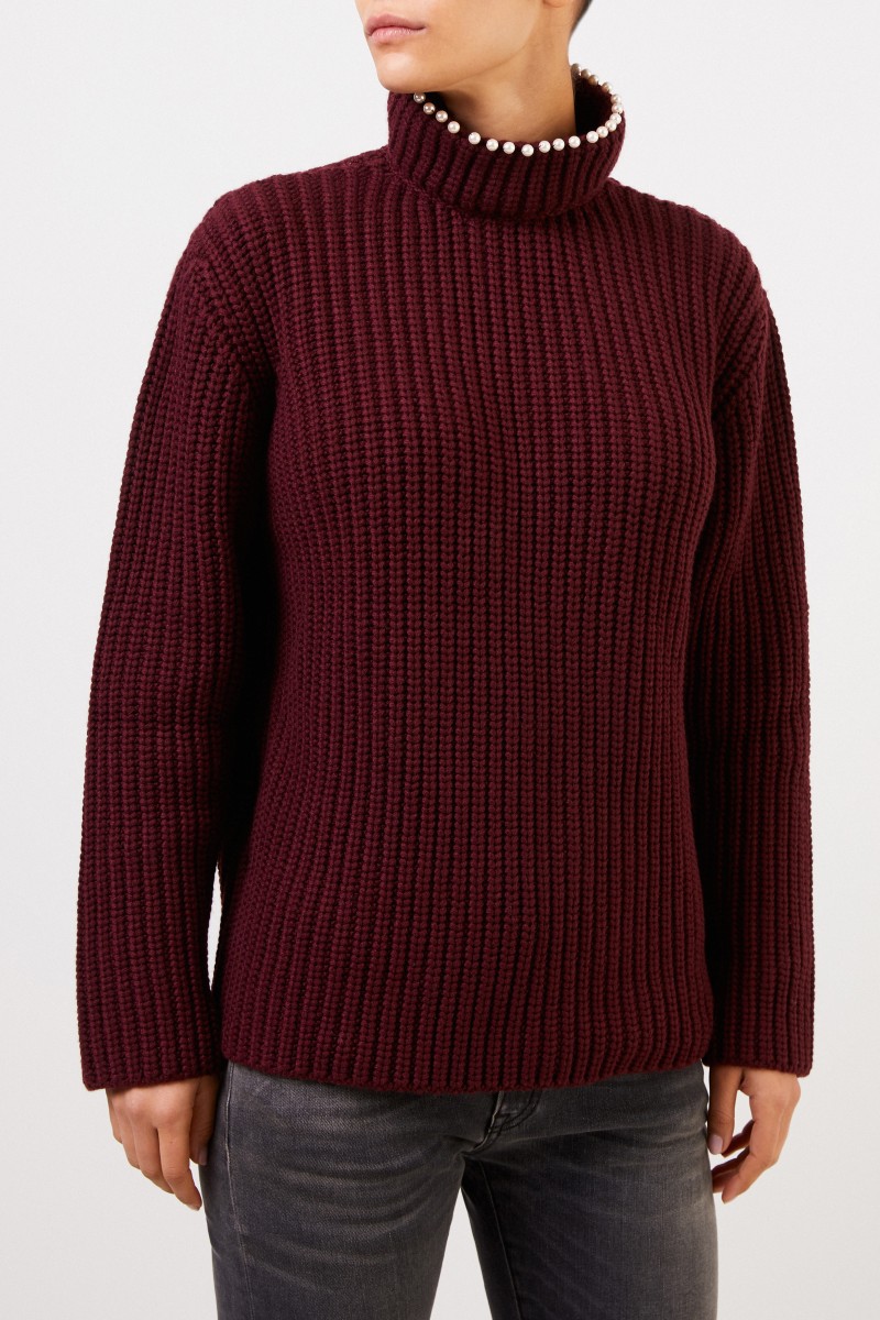 Loewe Cashmere-Pullover mit Perlenverzierung Bordeaux