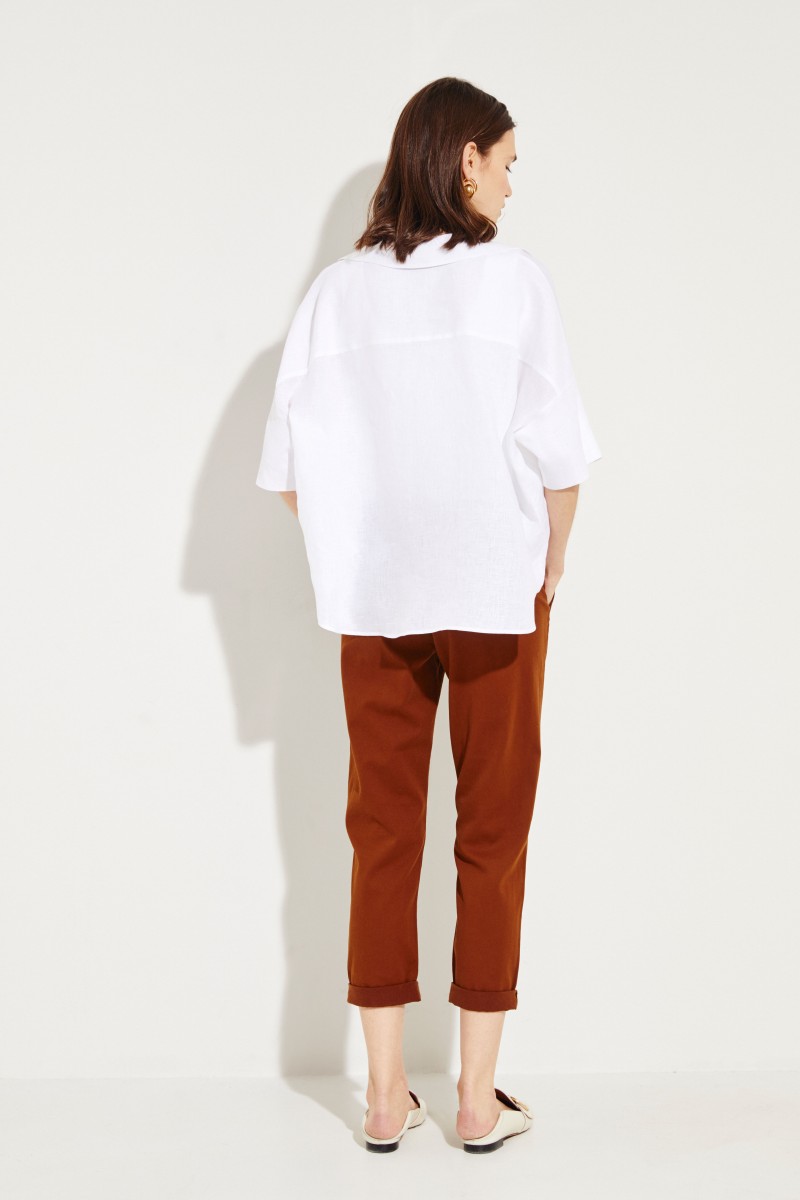 Oversize Leinen-Bluse Weiß