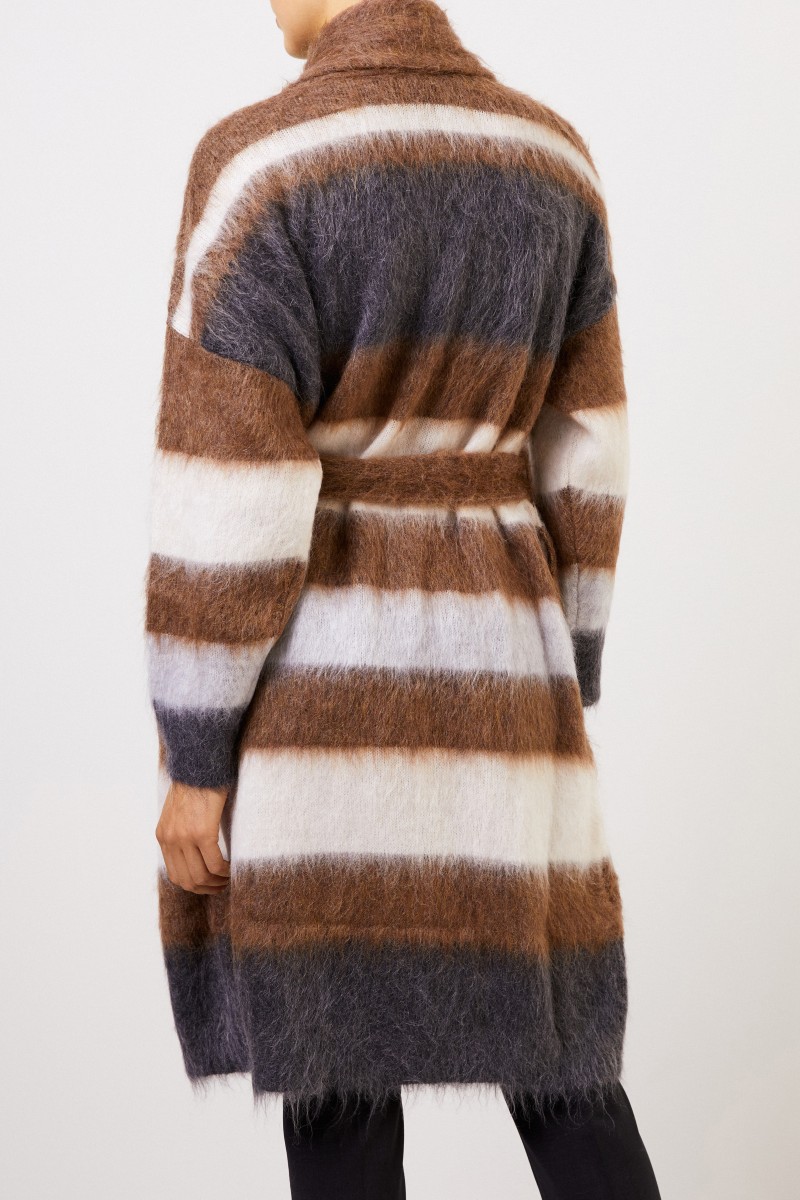 Brunello Cucinelli Woll-Mohair-Mantel mit Gürtel Multi
