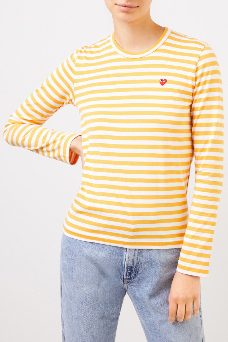 Comme des Garcons Play Gestreiftes Longsleeve Gelb/Weiß