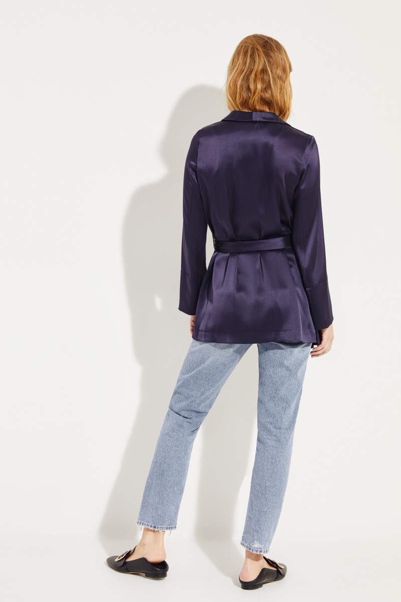 Satin-Wickelblazer Marineblau