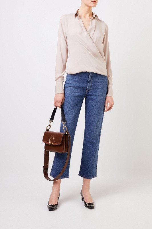 Her Shirt Seidenbluse mit Wickelelement Champagner