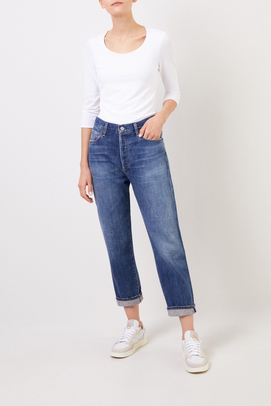 Longsleeve mit U-Boot Ausschnitt Weiß