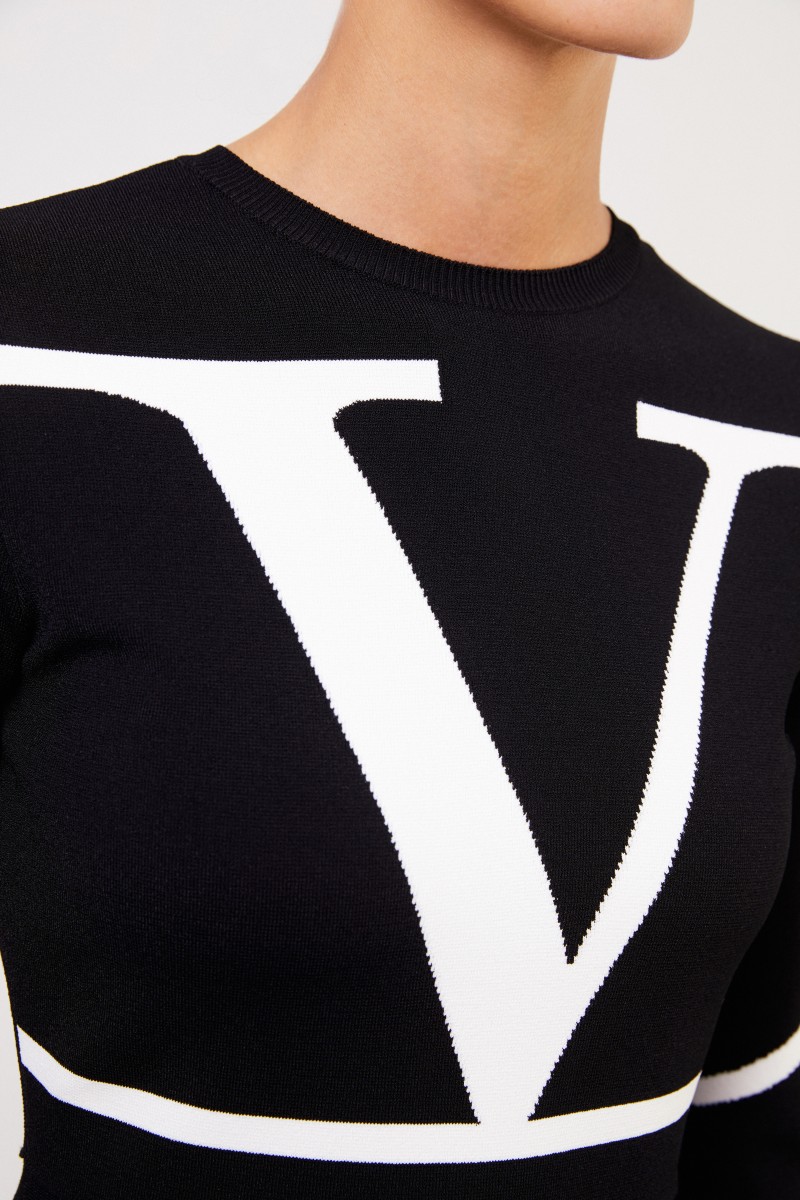 Strickkleid mit 'V' Schwarz/Weiß
