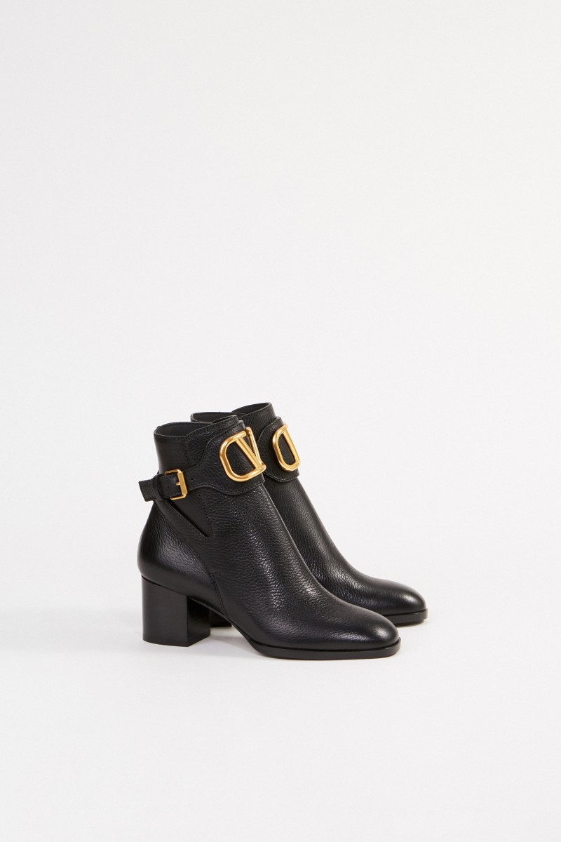 Valentino Leder-Stiefelette mit V-Logo Schwarz