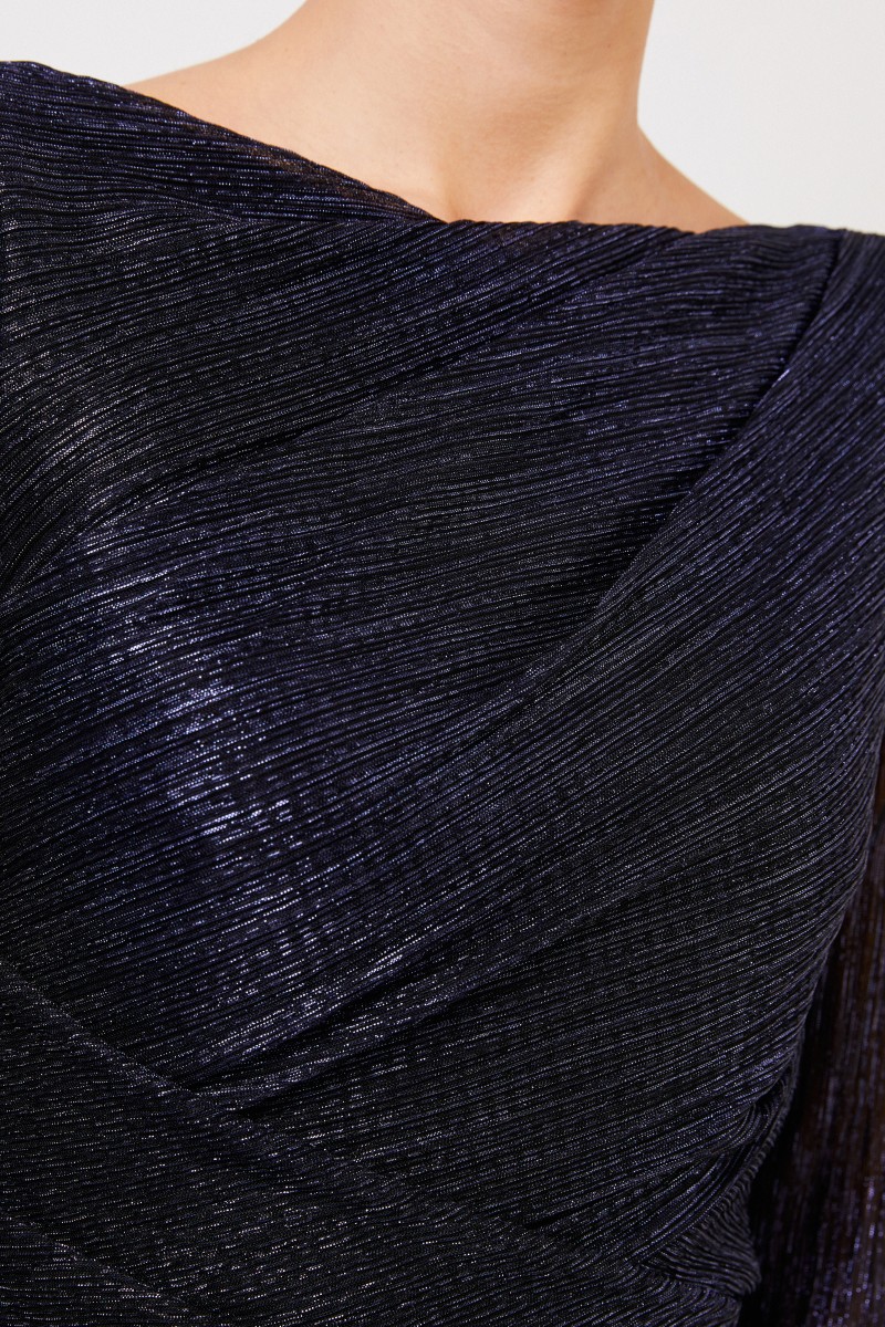 Talbot Runhof Langes Abendkleid mit Lurexdetails Dunkelblau