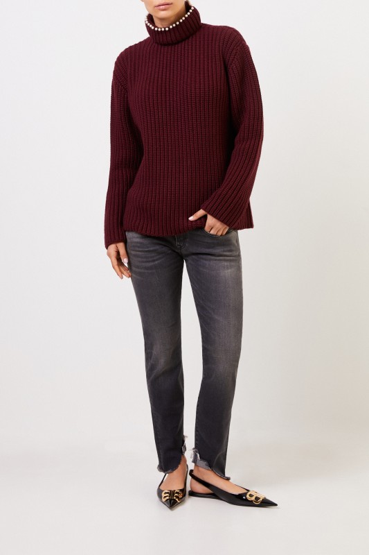 Loewe Cashmere-Pullover mit Perlenverzierung Bordeaux