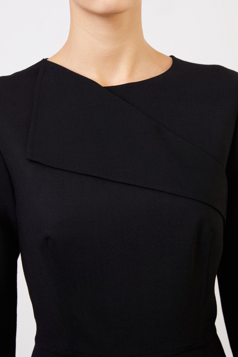 Woll-Cocktailkleid mit Faltendetails Schwarz
