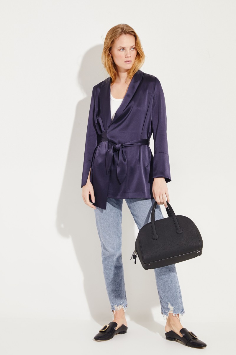 Satin-Wickelblazer Marineblau