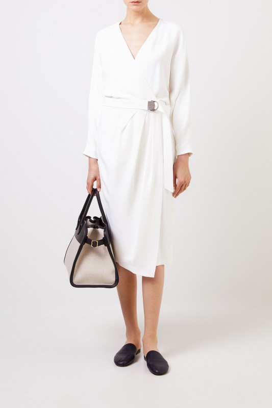 Brunello Cucinelli Wickelkleid mit Bindedetail Weiß