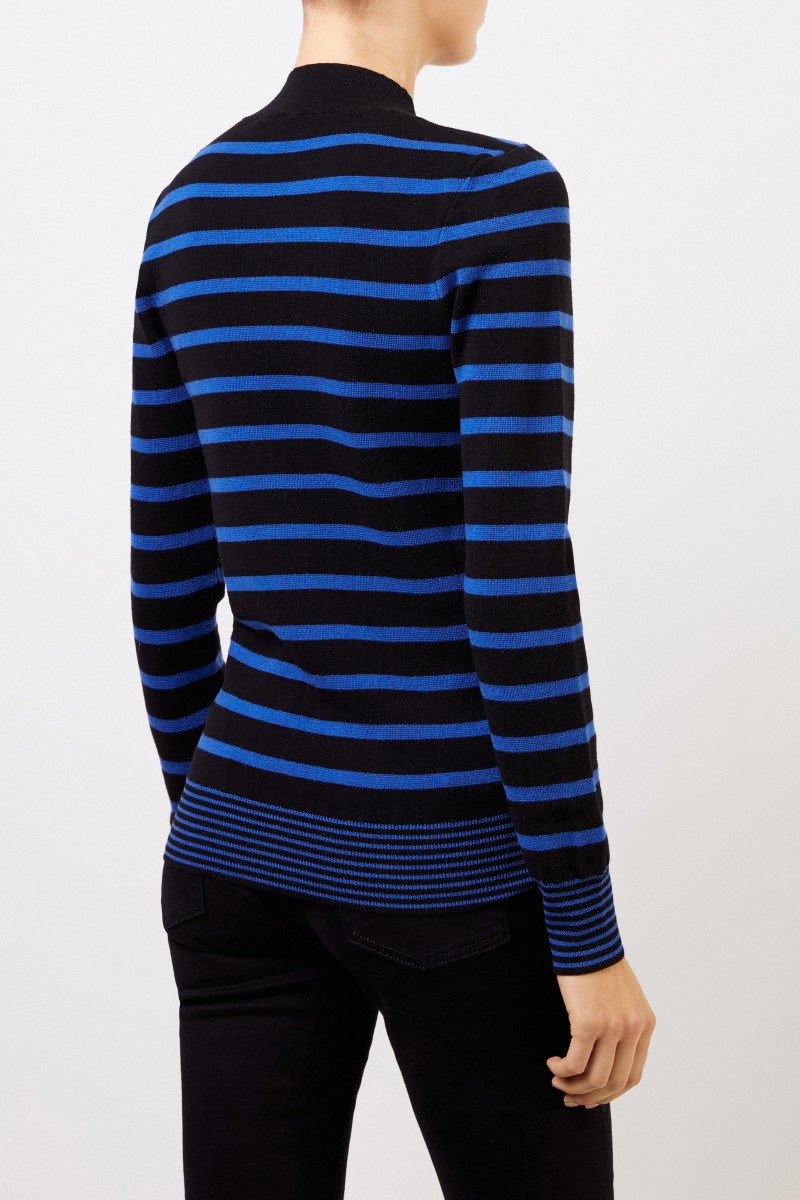 Stella McCartney Gestreifter Woll-Pullover mit Knopf-Detail Schwarz/Blau