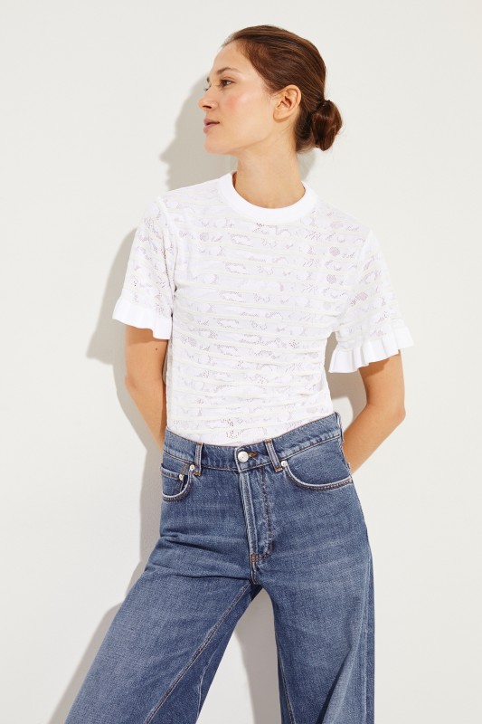 Kurzarm-Pullover mit Volants Iconic Milk