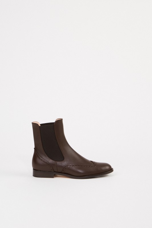 Leder-Chelsea-Boot mit Budapestermuster Cognac