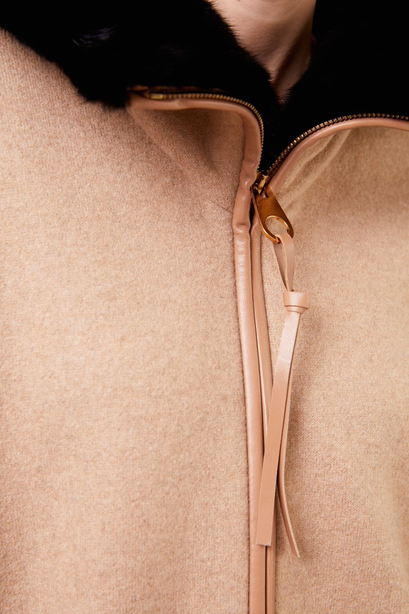 Agnona Cashmere-Mantel mit Nerz Camel/Schwarz