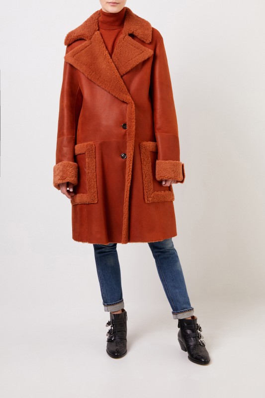 Chloé Langer Lammfellmantel Bark Orange