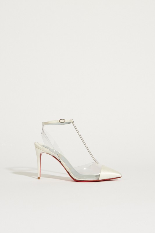 Satin-Pump ' Nosy Strass' Weiß
