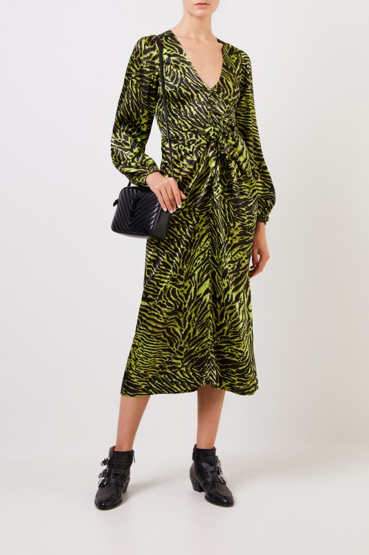 Seiden-Bluse mit Tiger-print Grün/Schwarz