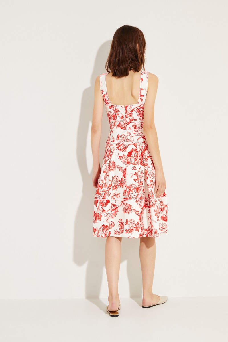 Cocktailkleid mit Blumenprint Weiß/Rot