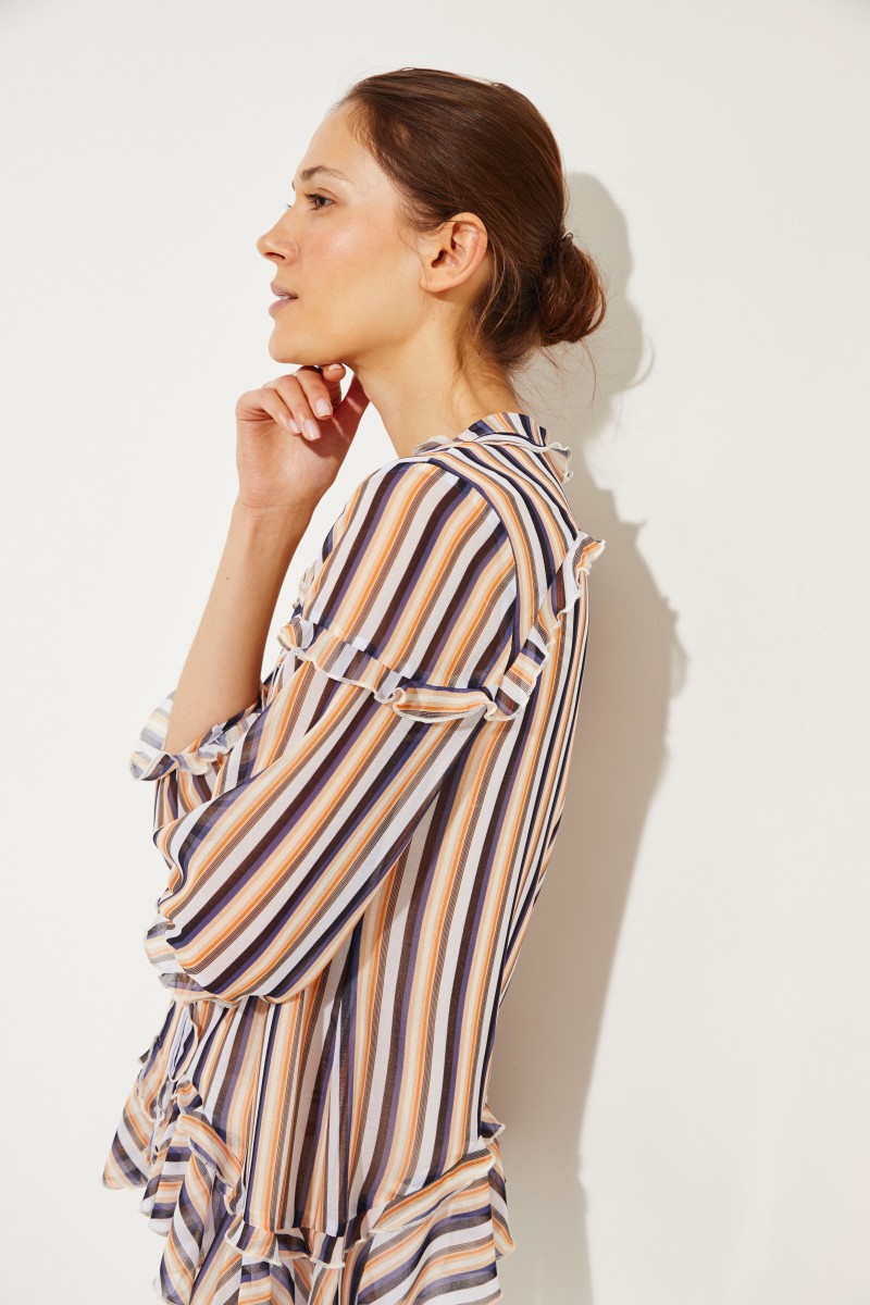 Gestreifte Bluse mit Rüschen Multi