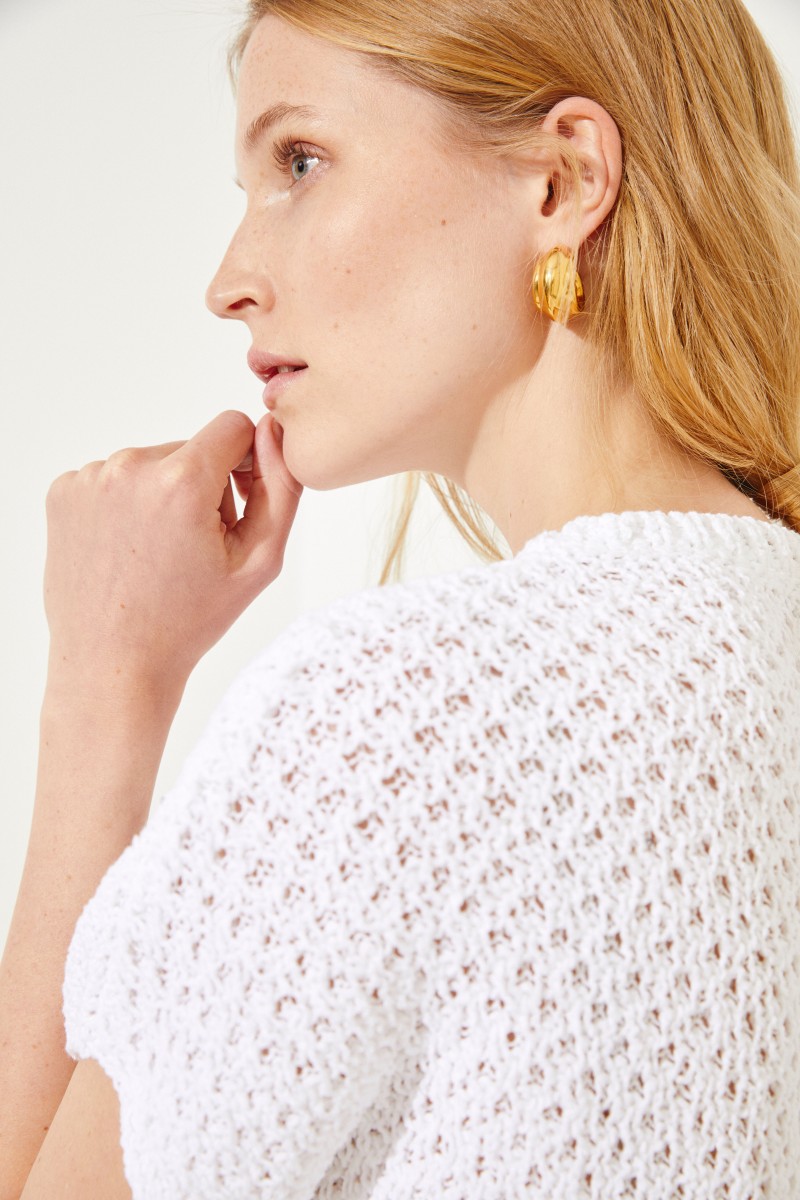 Baumwoll-Leinen-Pullover mit Pailletten Weiß
