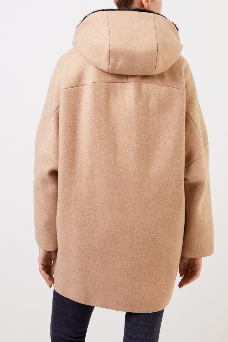Agnona Cashmere-Mantel mit Nerz Camel/Schwarz