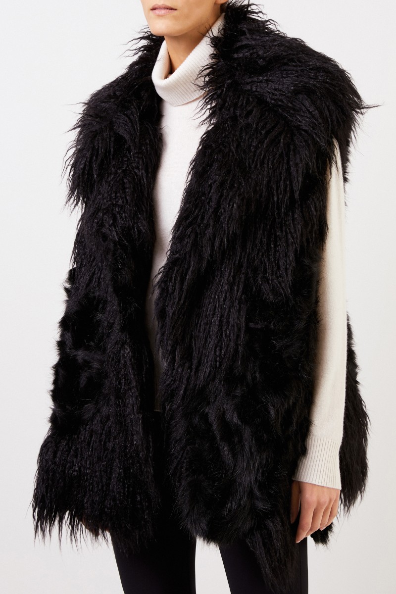 Stella McCartney Langhaar Faux Fur Weste Schwarz