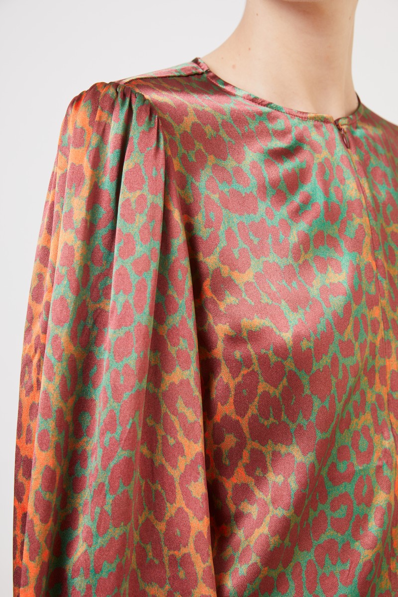 Bluse mit Leoprint Orange/Grün