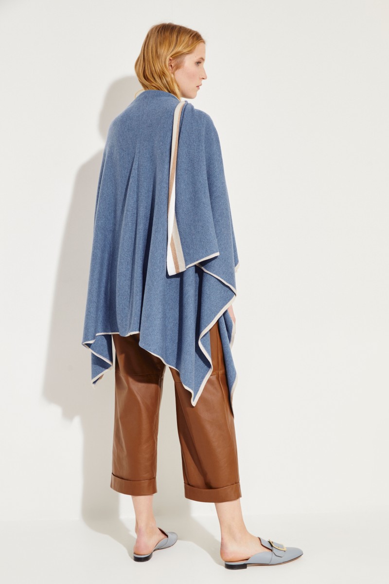 Cashmere-Poncho Blau/Beige