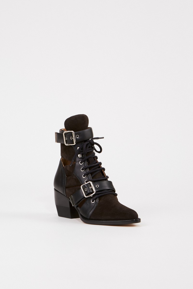 Chloé Veloursleder-Ankle-Boots 'Rylee' Schwarz/Braun
