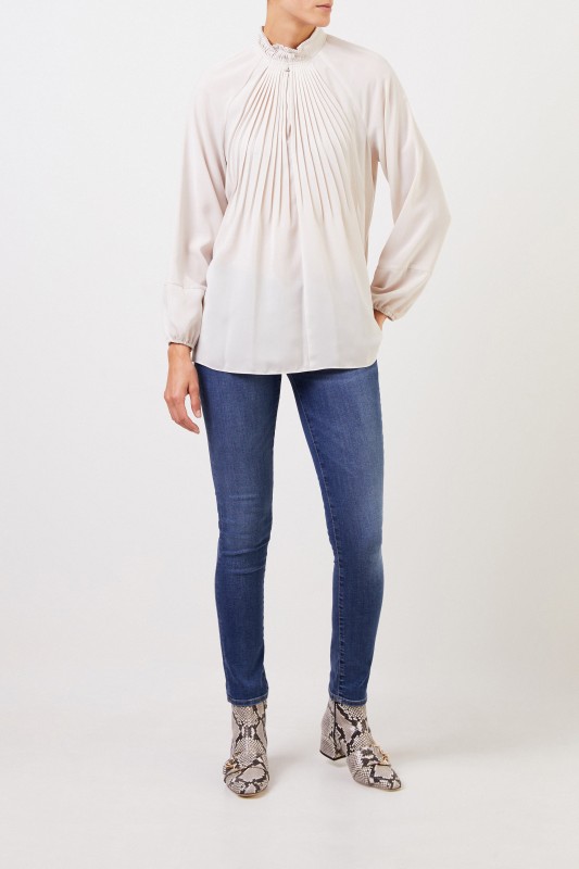 Bluse mit Plissee-Details Beige