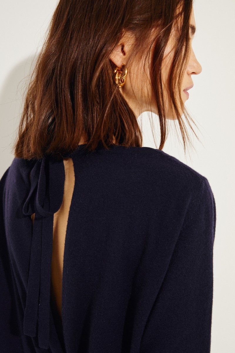 Cashmere-Pullover mit Schleifenverzierung Marineblau