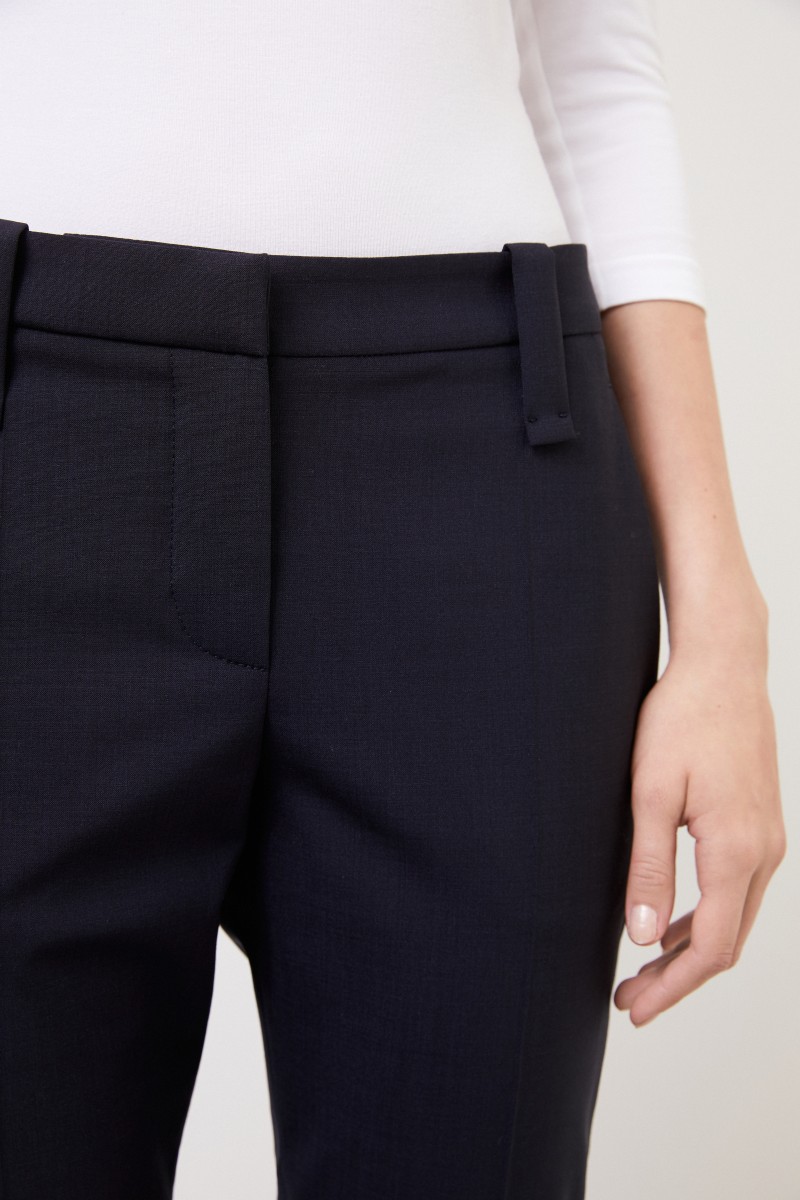 Woll-Hose mit Saumumschlag Marineblau
