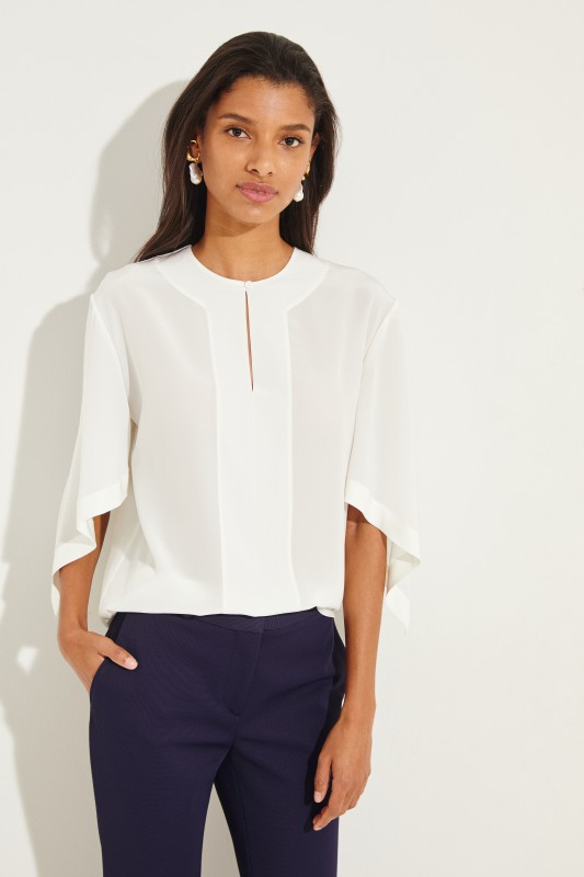 Seidenbluse mit asymmetrischem Ärmel Crème