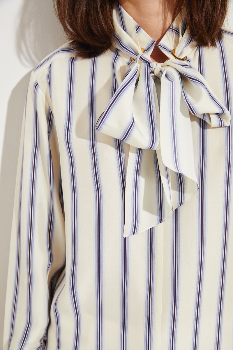 Gestreifte Seiden-Bluse Beige/Blau