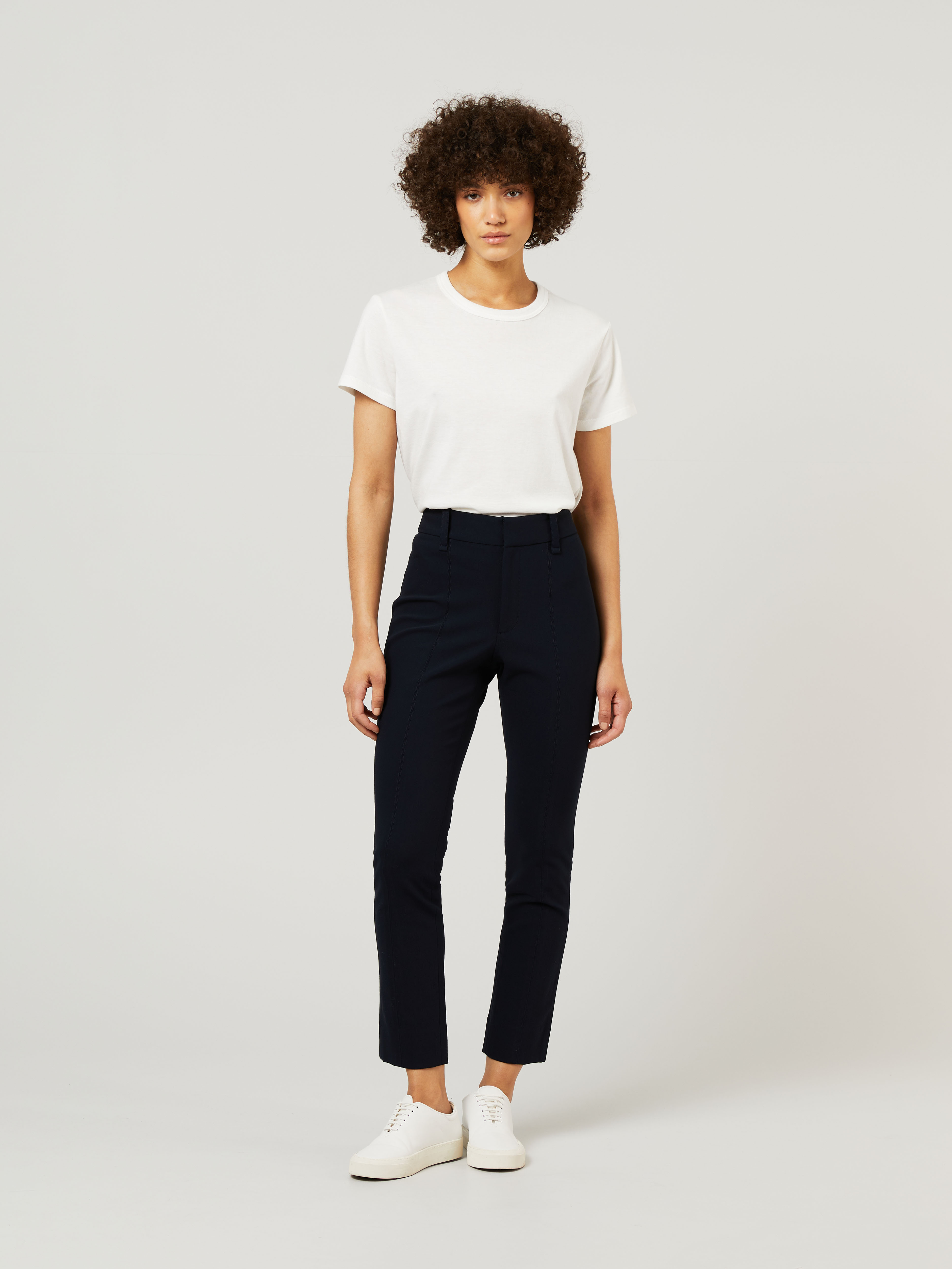 Buy Women Navy Blue Slim Fit Cigarette Trousers online | Looksgud.in