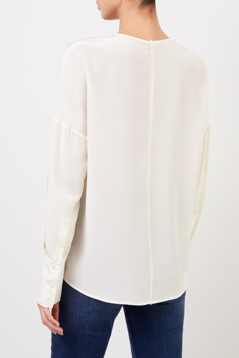 Seidenbluse 'Milenia' mit breiten Manschetten Ecru