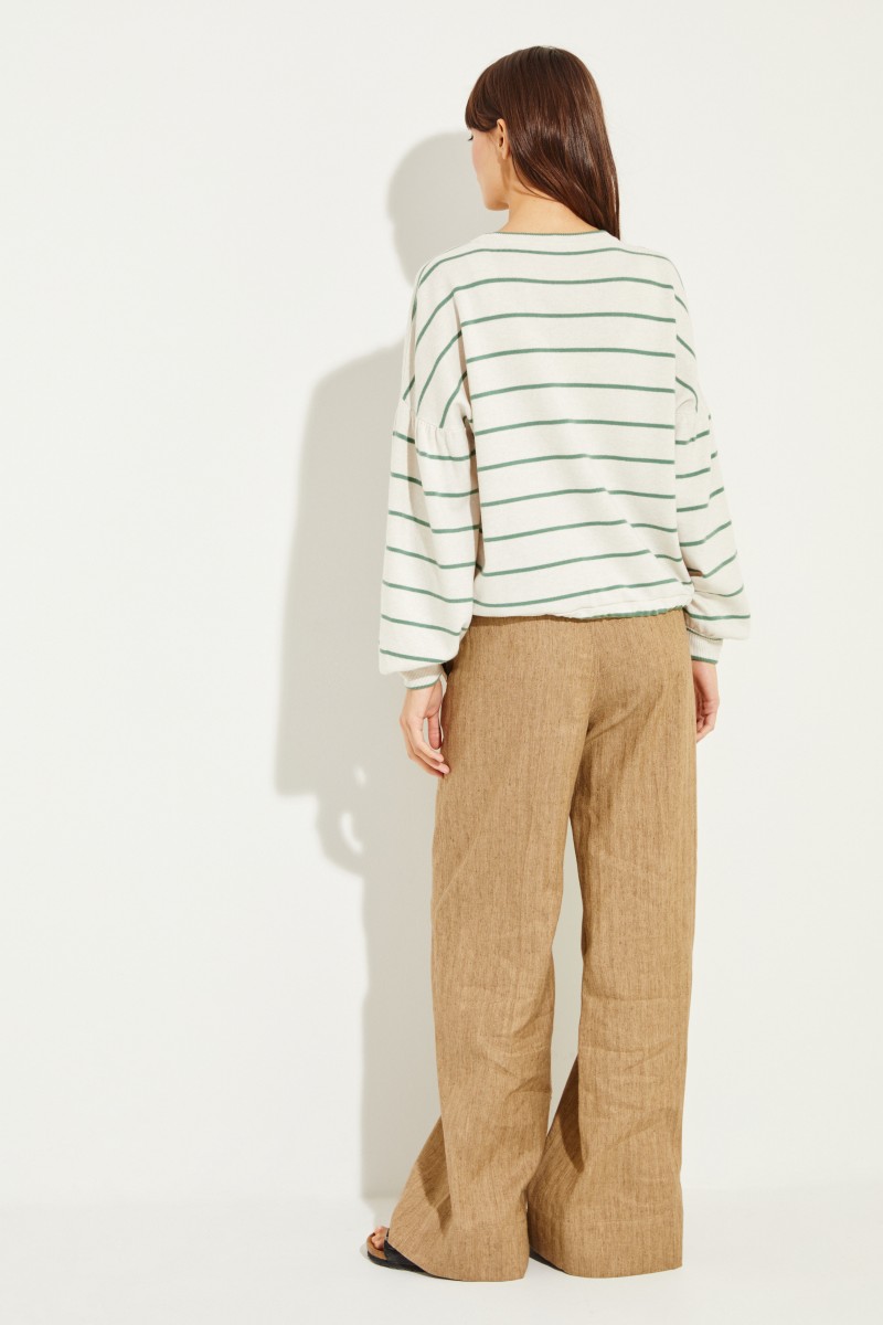 Brunello Cucinelli Woll-Cashmere-Pullover mit Streifen Crème/Grün