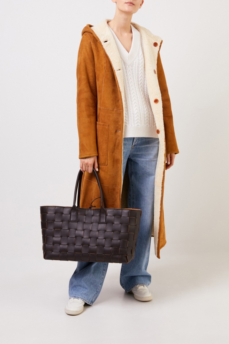 Bottega Veneta Geflochtener Lammleder-Shopper Dunkelbraun