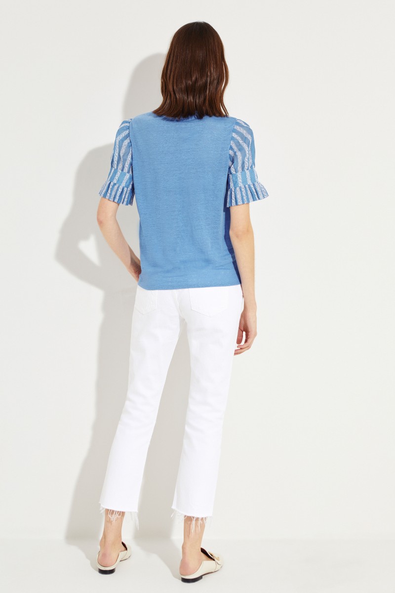 T-Shirt mit Stickereiverzierung Blau/Weiß