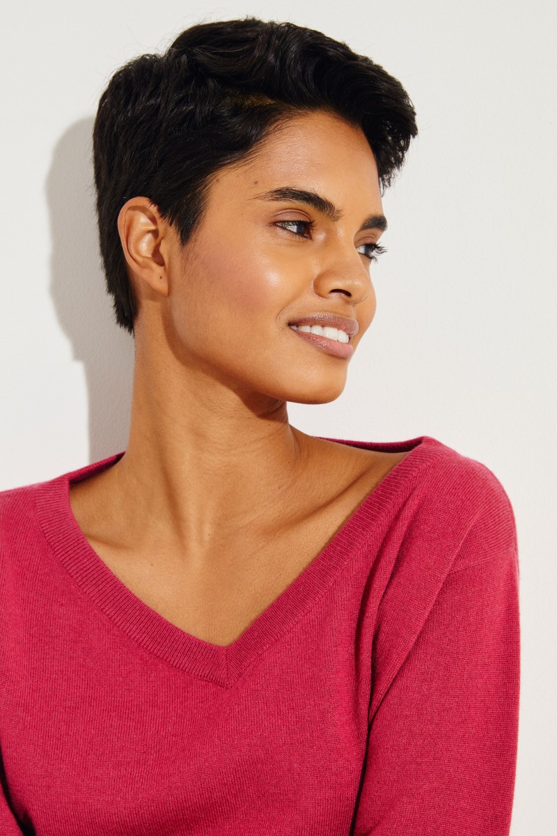 Cashmere-Pullover mit Perlenverzierung Magenta