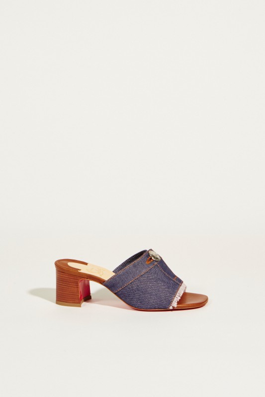 Leder-Mule mit Fransendetails Denimblau