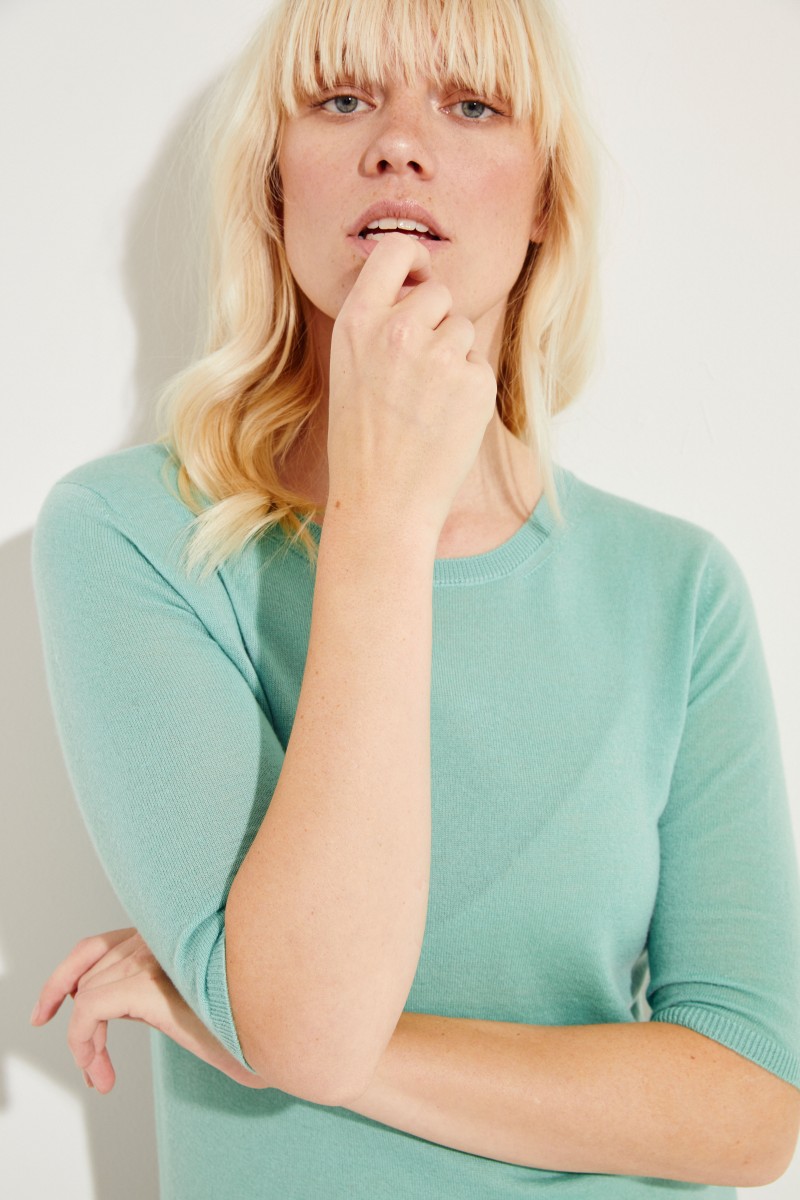 Kurzarm Cashmere-Pullover 'Lynn' Grün