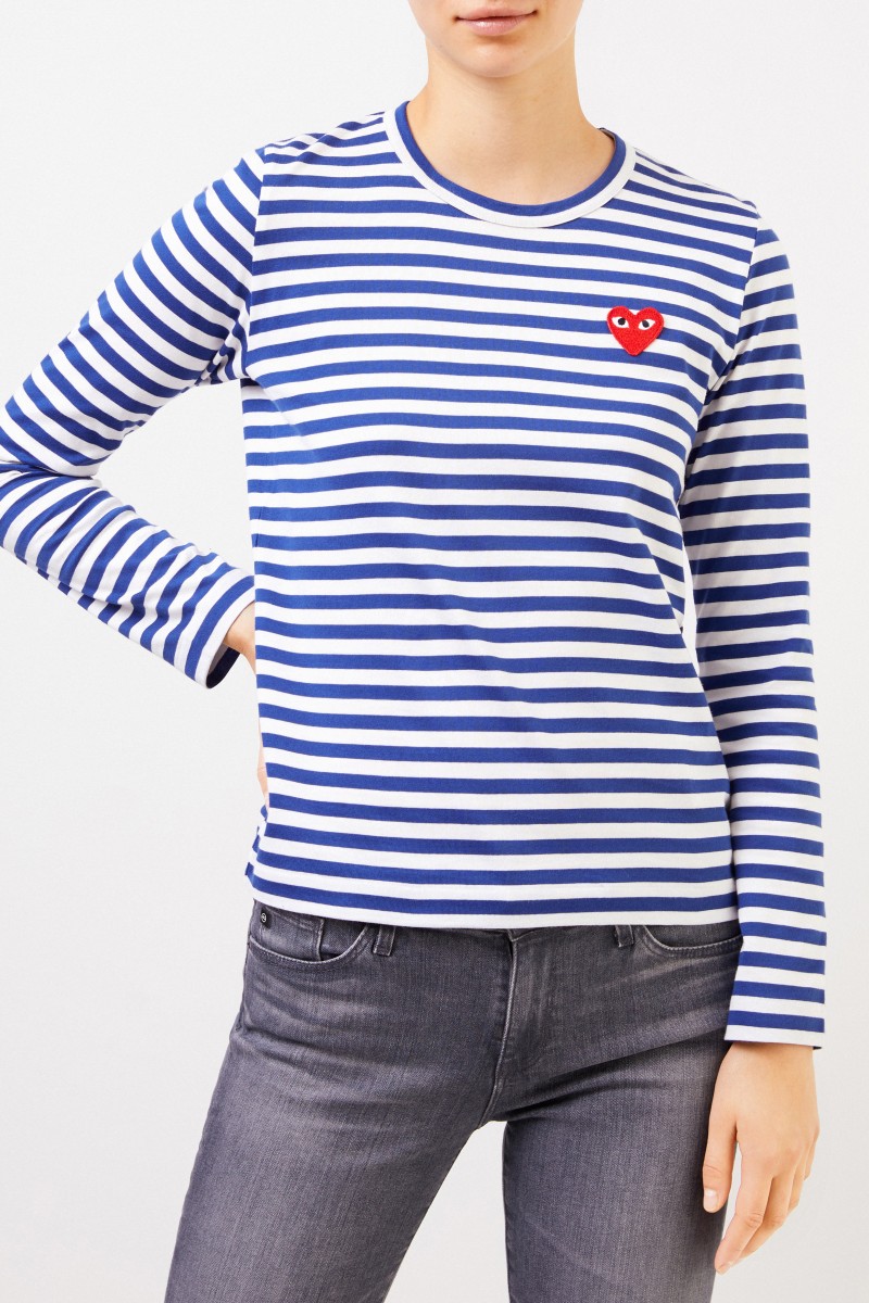 Comme des Garcons Play Gestreiftes Longsleeve Navy/Weiß