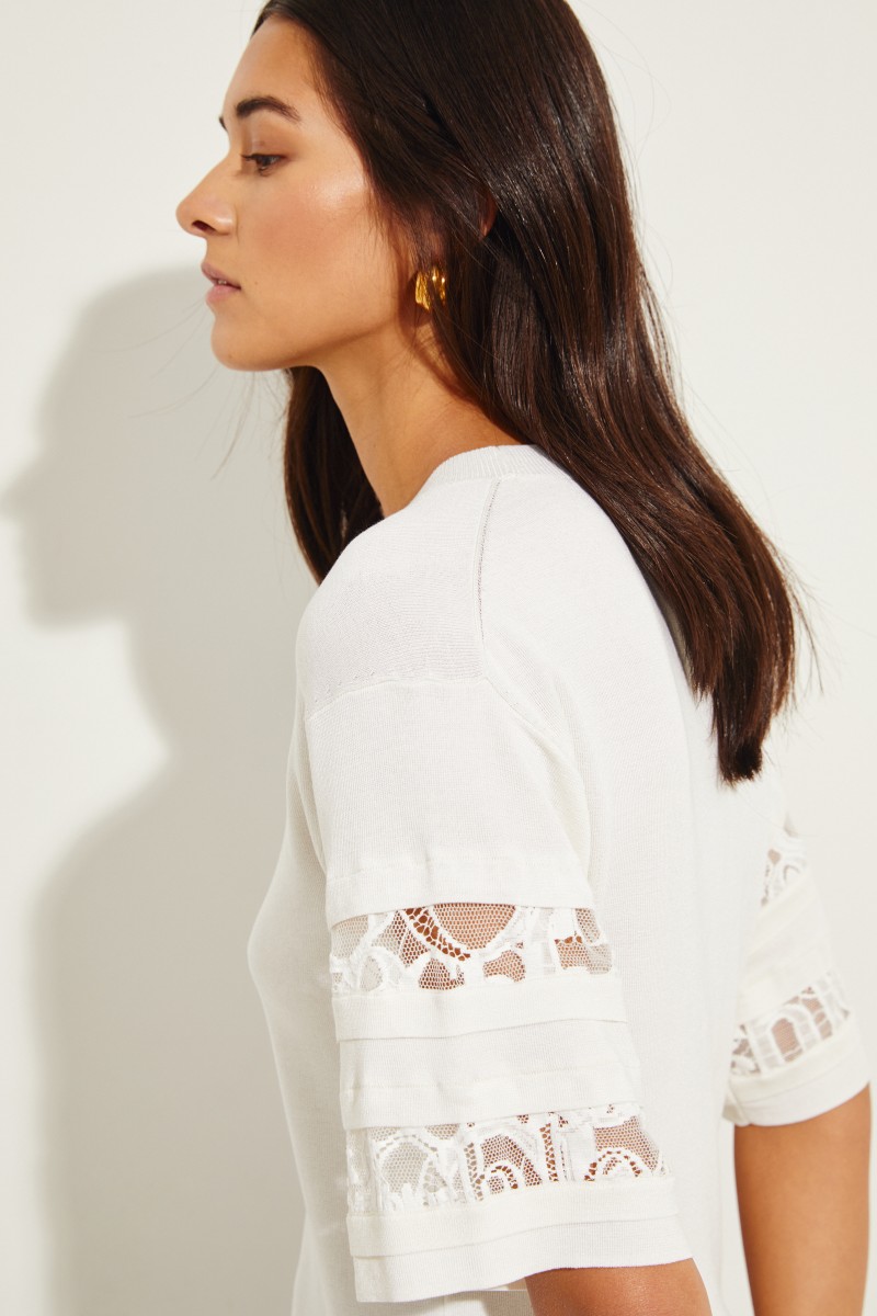 Pullover mit Lace-Details Crème