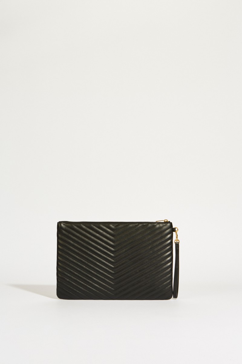 Leder-Clutch Monogram Schwarz