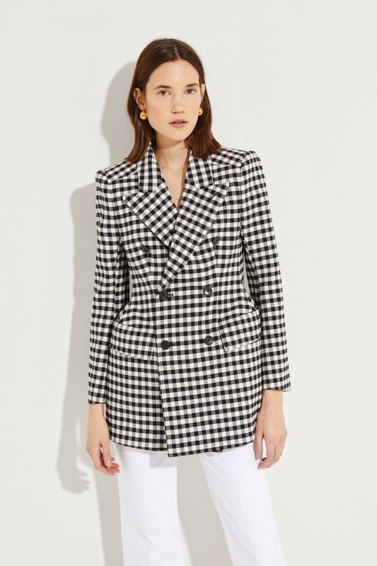 Karierter Wollblazer Schwarz