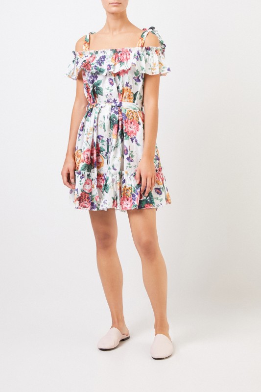 Zimmermann Leinen-Kleid mit floralem Print Weiß/Multi