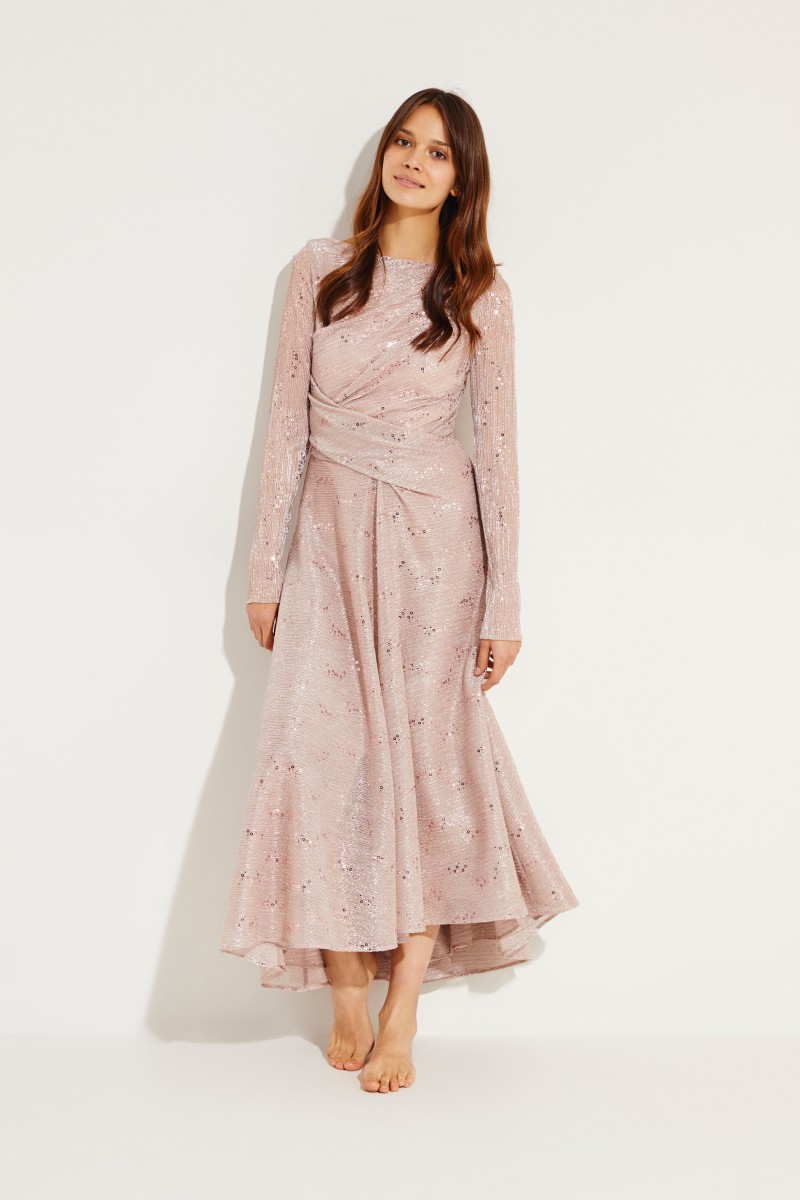 Langes Abendkleid mit Pailletten Rosé