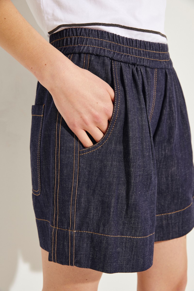 Brunello Cucinelli Jeans-Shorts mit Perlenverzierung Blau