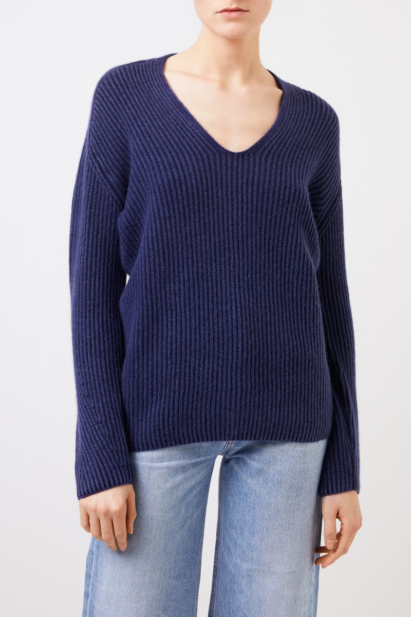 Iris von Arnim Cashmere-Pullover 'Fanchon' mit V-Neck Blau